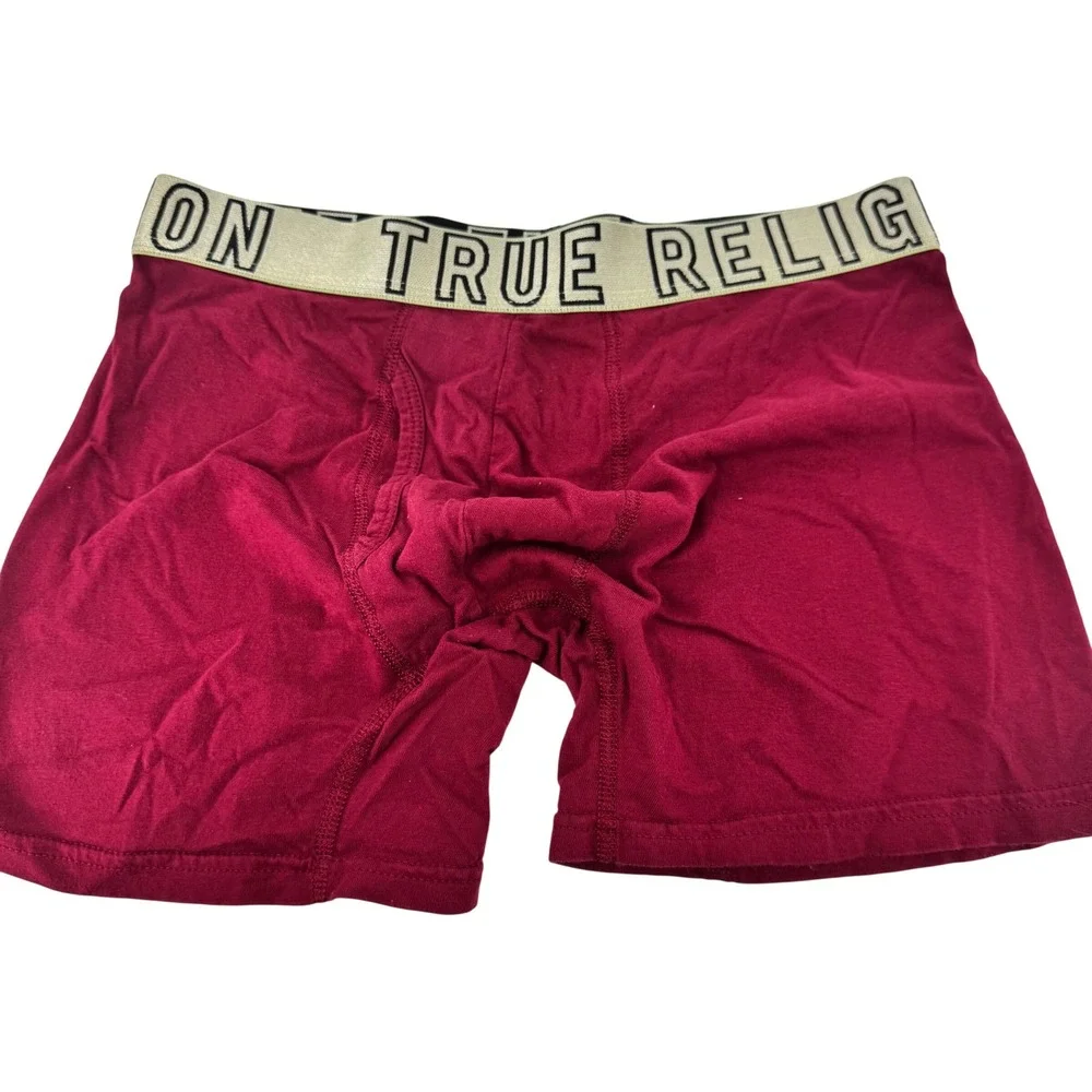 True Religion Men Boxer‎ Briefs Red Cotton Logo Waistband Size Medium